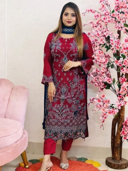 সেলাই ছাড়া (আনরেডি) এম্বোডারি পার্টি ড্রেস কোড - 1611